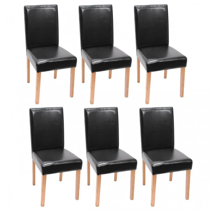 Lot de 6 chaises de salle à manger synthétique noir pieds clairs CDS04245