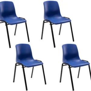 Lot de 4 chaises visiteur empilable salle d'attente en plastique bleu et métal 10_0003205