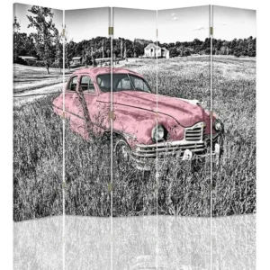 Paravent voiture rose dans un champ 5 volets - 180 x 180 cm - 2 faces R° V°