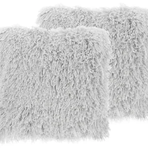 Set 2 Shaggy Cushions 45 x 45 cm Grey CIDE