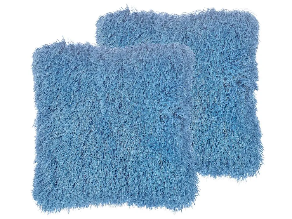 Sierkussen set van 2 shaggy blauw 45 x 45 cm CIDE