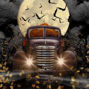 Toile de fond de citrouille de voiture de conduite d'Halloween pour la photographie D863