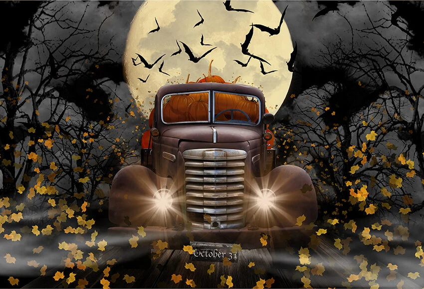Toile de fond de citrouille de voiture de conduite d'Halloween pour la photographie D863