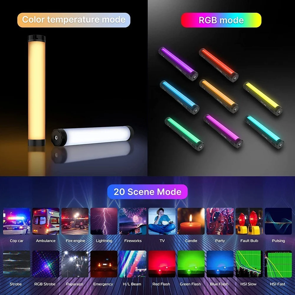Ulanzi VL110RGB - Tube vidéo multicolore, sans fil et à autonomie renouvelable
