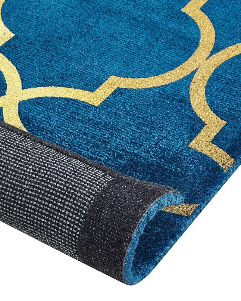 Vloerkleed viscose marineblauw/goud 160 x 230 cm YELKI