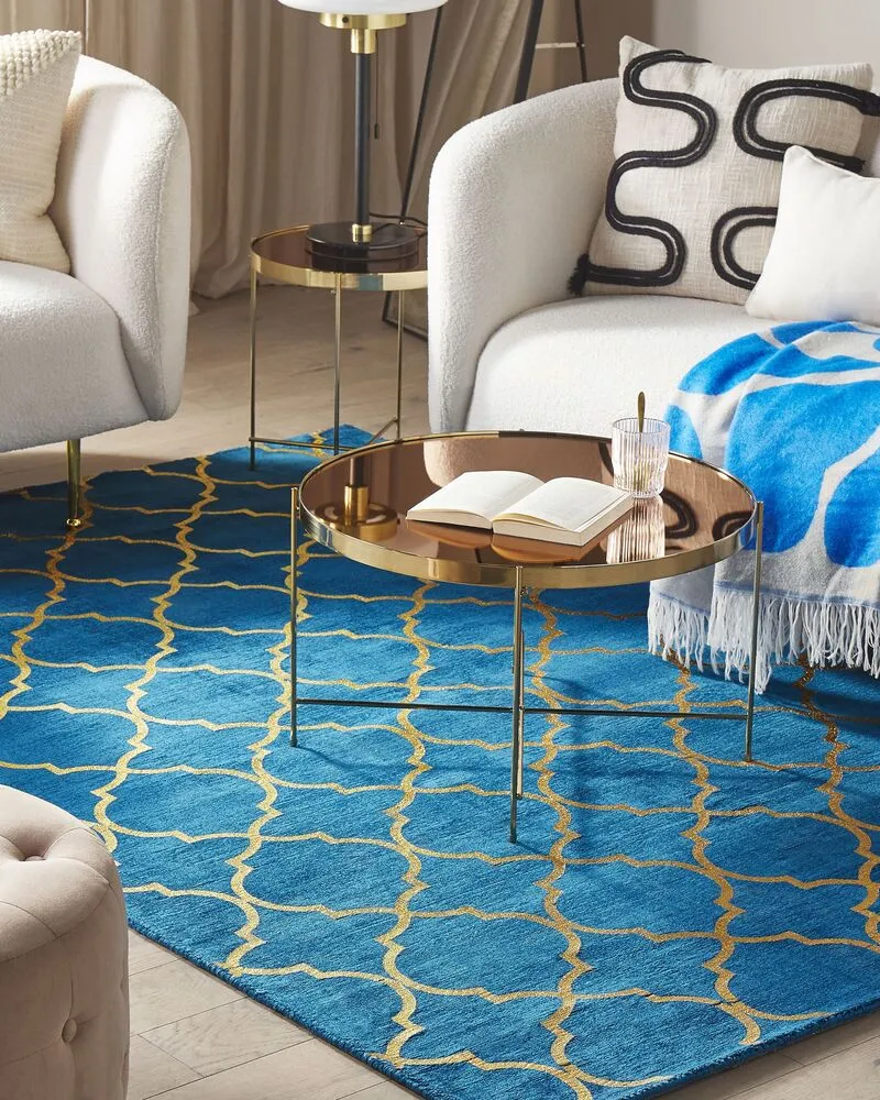 Vloerkleed viscose marineblauw/goud 160 x 230 cm YELKI