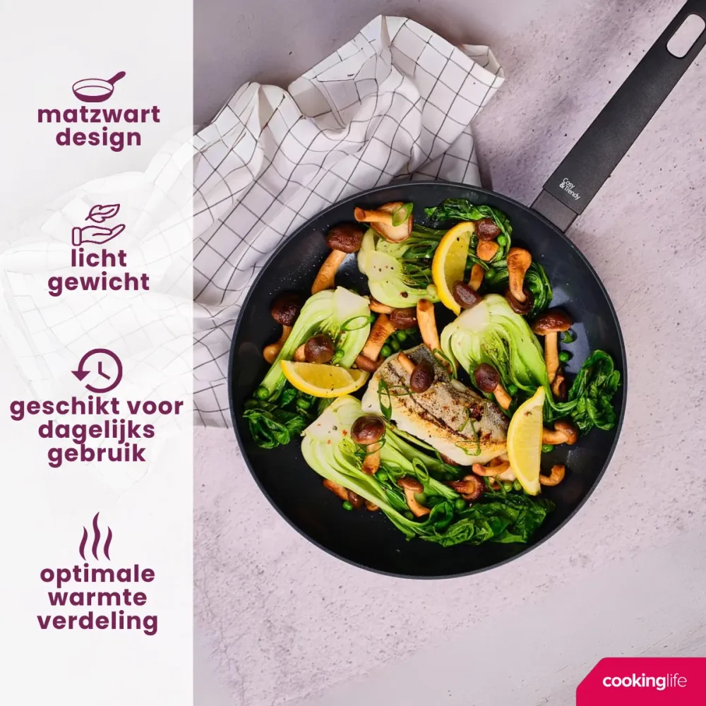 Cookinglife Koekenpan Noir jais Cera - ø 28 cm - keramische anti-aanbaklaag - geschikt voor alle warmtebronnen