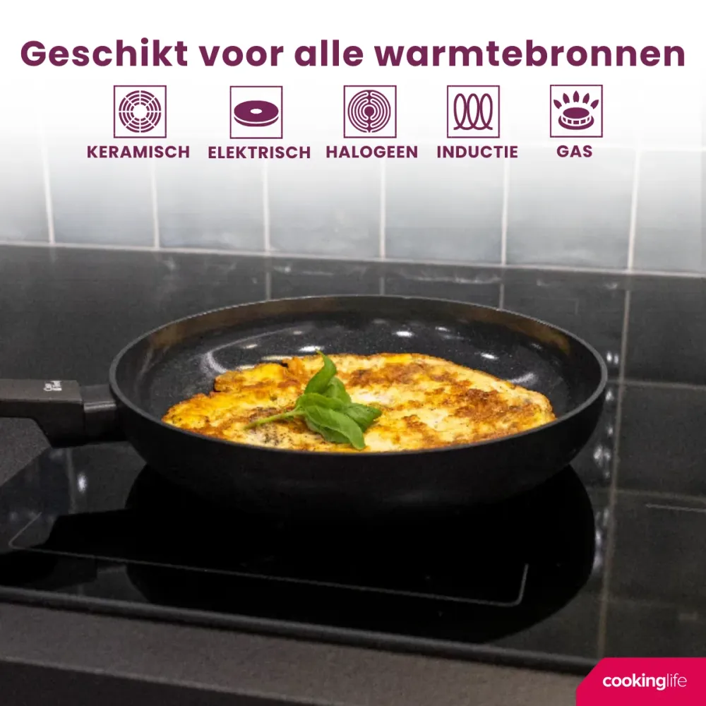 Cookinglife Koekenpan Noir jais Cera - ø 28 cm - keramische anti-aanbaklaag - geschikt voor alle warmtebronnen