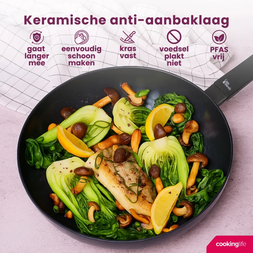 Cookinglife Koekenpan Noir jais Cera - ø 28 cm - keramische anti-aanbaklaag - geschikt voor alle warmtebronnen