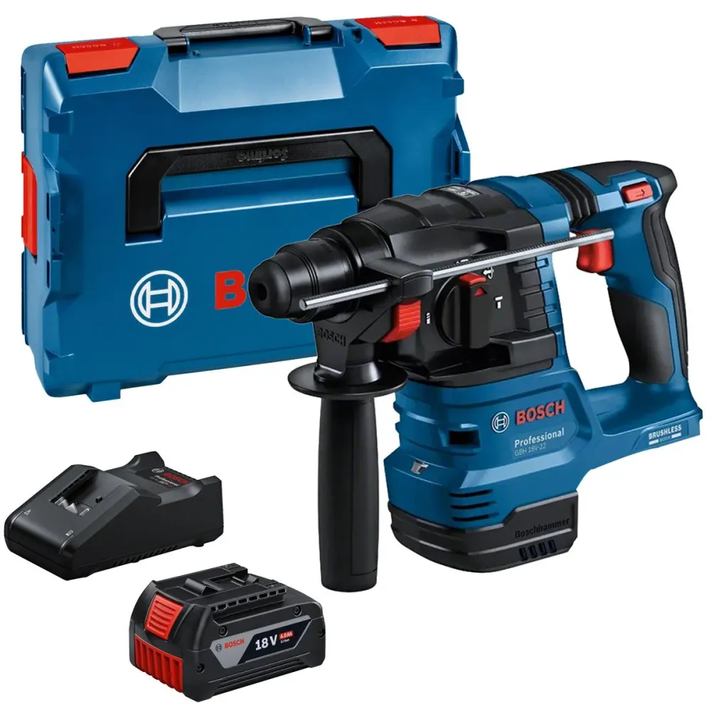 Bosch GBH 18V-22 18V Brushless SDS-Plus Rotary Hammer Drill 1 x 4.0Ah Battery, Charger & Case