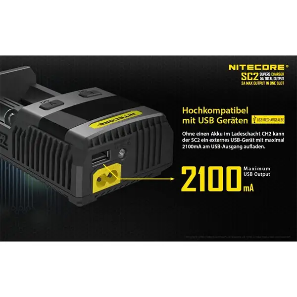 CHARGEUR VIF DE BATTERIE NITECORE SC2 POUR TOUS LES TYPES DE BATTER