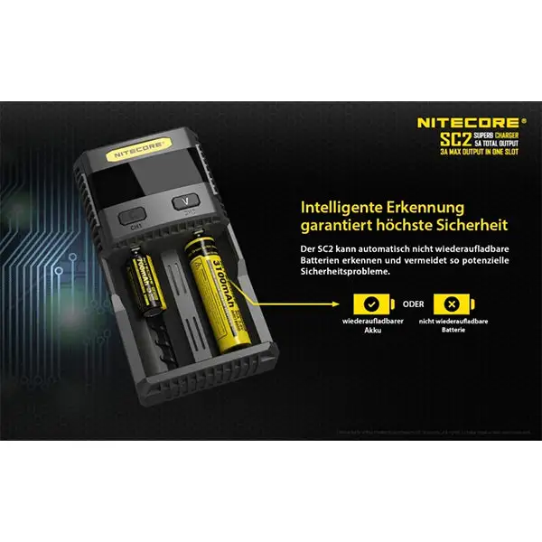 CHARGEUR VIF DE BATTERIE NITECORE SC2 POUR TOUS LES TYPES DE BATTER