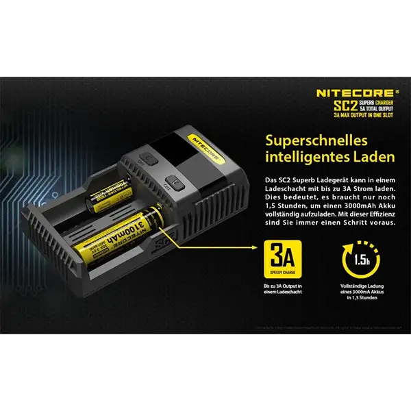 CHARGEUR VIF DE BATTERIE NITECORE SC2 POUR TOUS LES TYPES DE BATTER