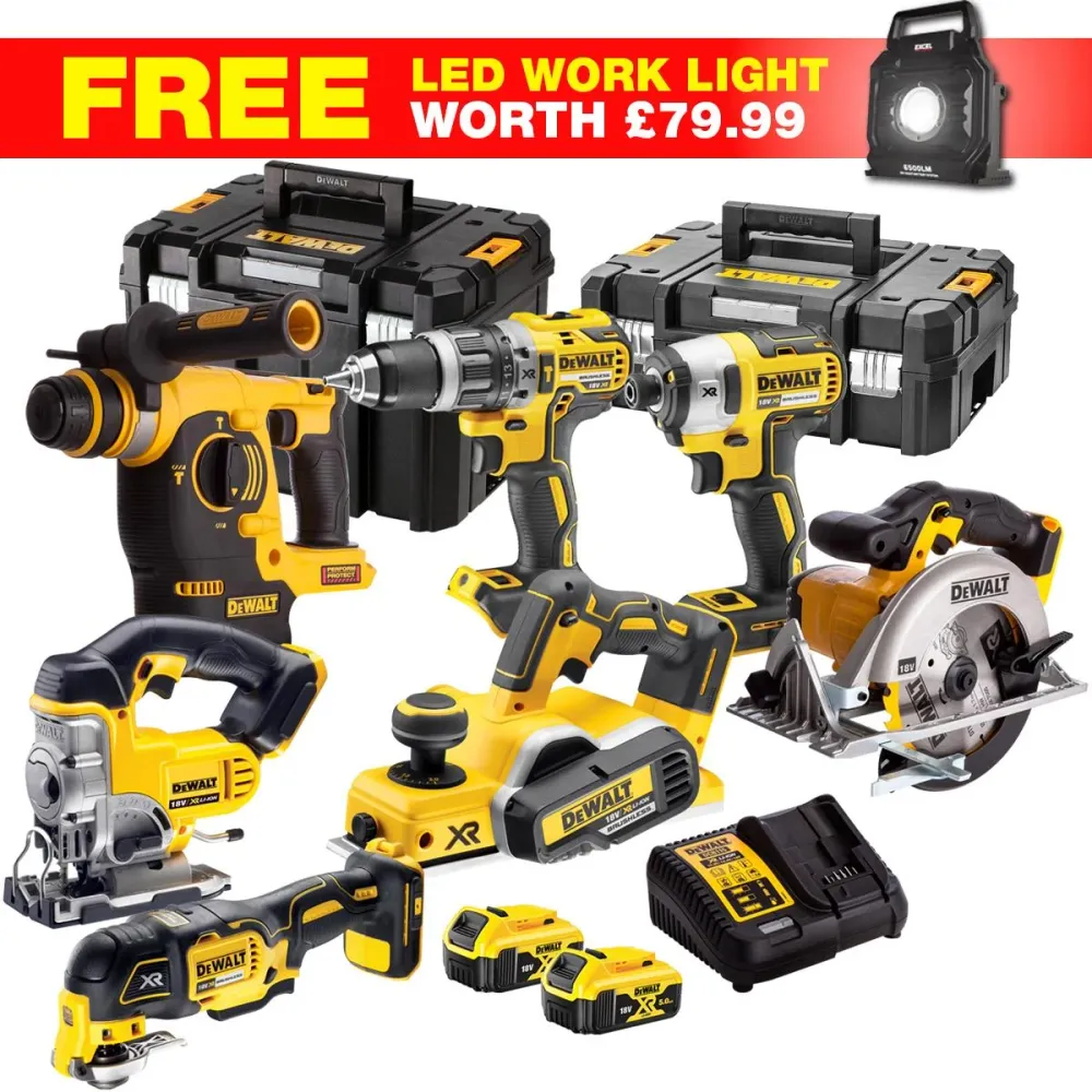 Dewalt DCKT4T8WLF 18V XR 8 Piece Power Tool Kit 2 x 5.0Ah Batteries Charger & Toolbox