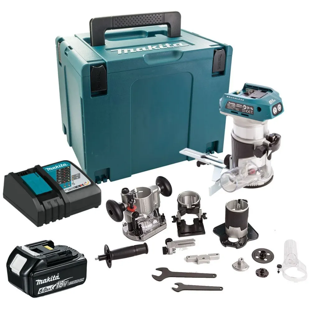 Makita DRT50ZJX3 18V LXT Brushless 1/4" Router Trimmer Body 1 x 6.0Ah Battery Charger & Case