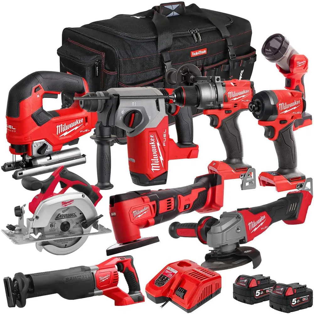 Milwaukee 18V 9 Piece Combo Kit 2 x 5.0Ah Battery & Charger T4TKIT-32231