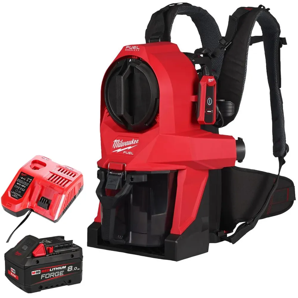Milwaukee M18FBPV2-0 18V M18 Brushless Backpack Vacuum 1 x 8.0Ah Battery & Charger