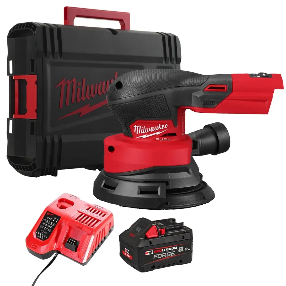 Milwaukee M18FROS125-0X 18V M18 Brushless Random Orbital Sander 1 x 8.0Ah Battery Charger & Case