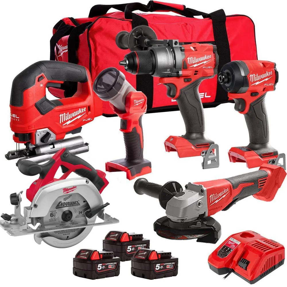 Protège-mains Milwaukee M18FPP6T2-503B 18V 6 Piece Tool Kit 3 x 5.0Ah Battery & Charger