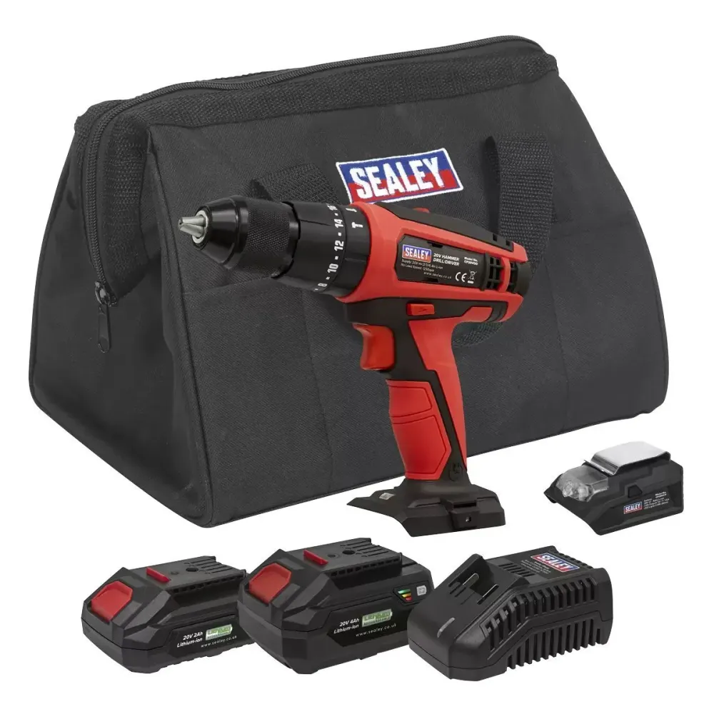 Sealey CP20VDDKIT 20V 13mm Combi Drill Kit 2 x 2.0Ah Batteries & Charger avec fixation universelle
