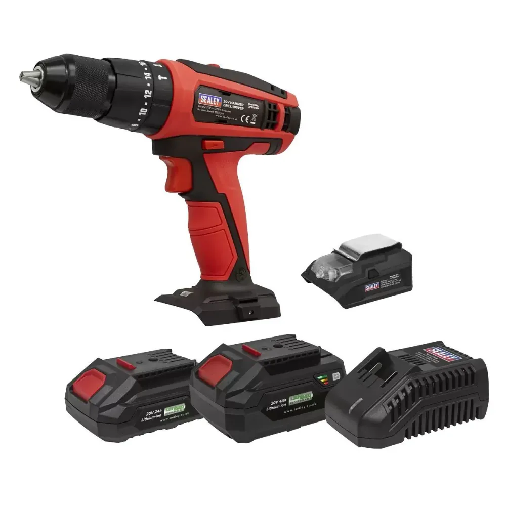 Sealey CP20VDDKIT 20V 13mm Combi Drill Kit 2 x 2.0Ah Batteries & Charger avec fixation universelle