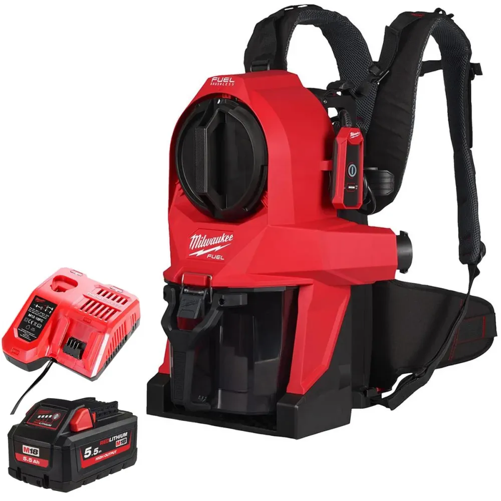 Support GPS moto Milwaukee M18FBPV2-0 18V M18 Brushless Backpack Vacuum 1 x 5.5Ah Battery & Charger