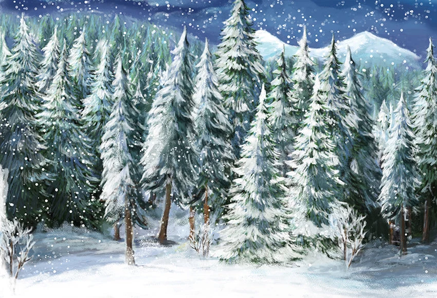 Toile de fond de neige d'hiver d'arbre de Noël pour la photographie D825