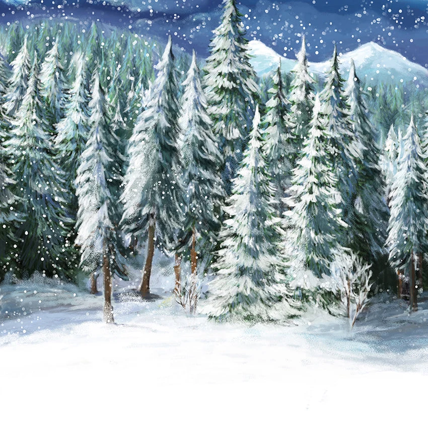 Toile de fond de neige d'hiver d'arbre de Noël pour la photographie D825
