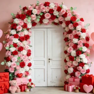 Arche florale Fond de Saint-Valentin Couronne de roses pour porte Cadeaux Ballons en forme de cœur Fond LXX512-53