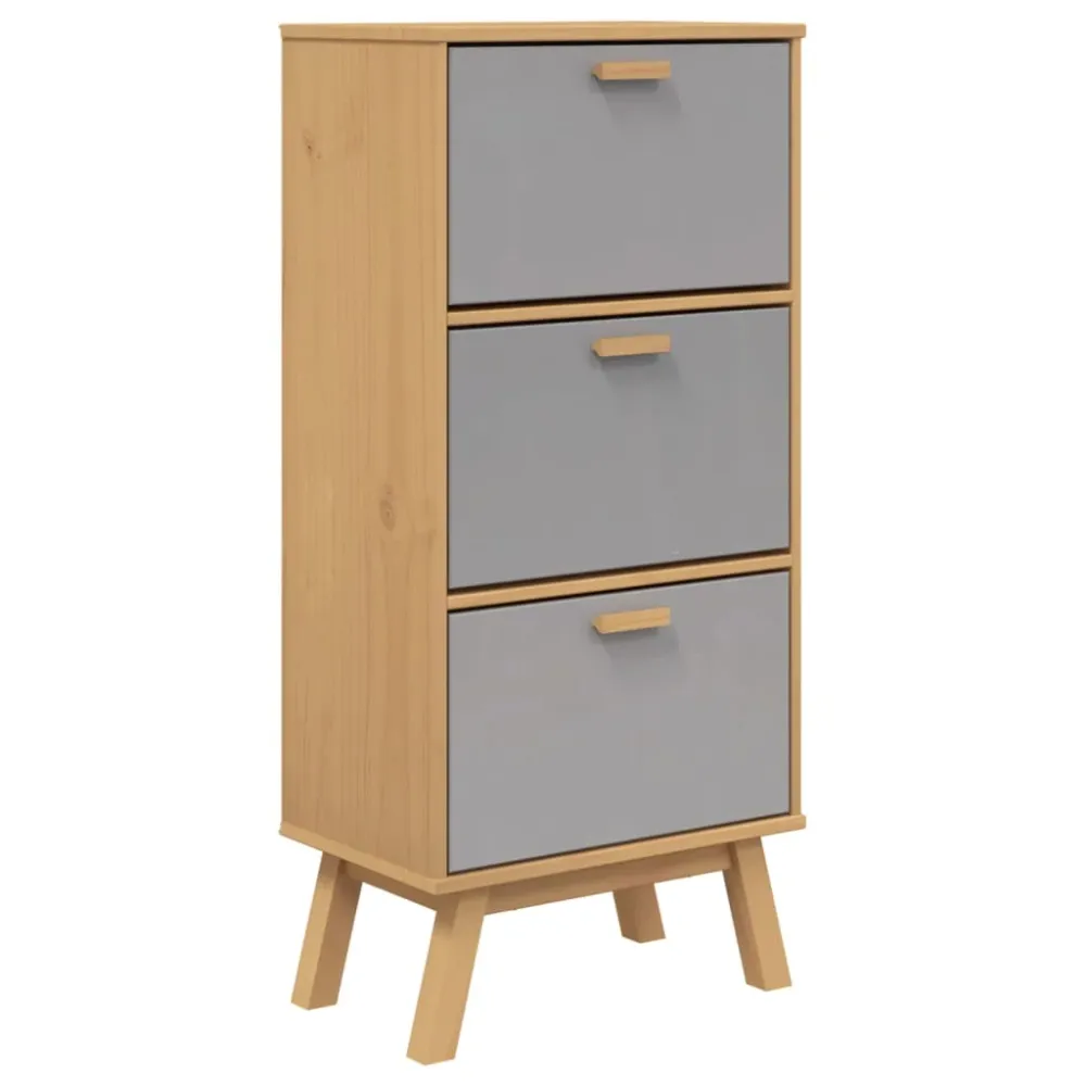 Armoire à chaussures range chaussures rangement meuble entrée couloir salon et bois massif de pin gris 02_0022032 pour Qua...