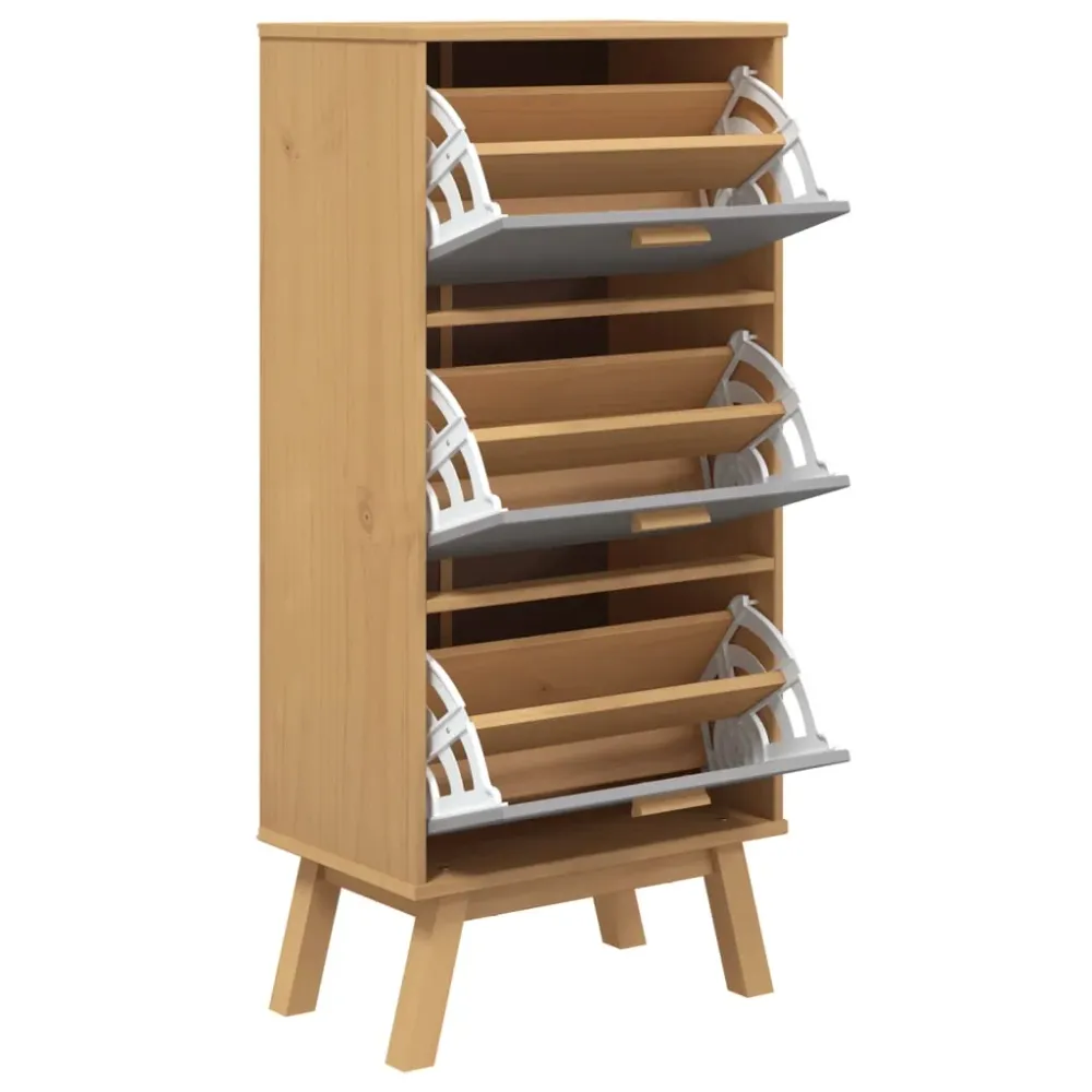 Armoire à chaussures range chaussures rangement meuble entrée couloir salon et bois massif de pin gris 02_0022032 pour Qua...