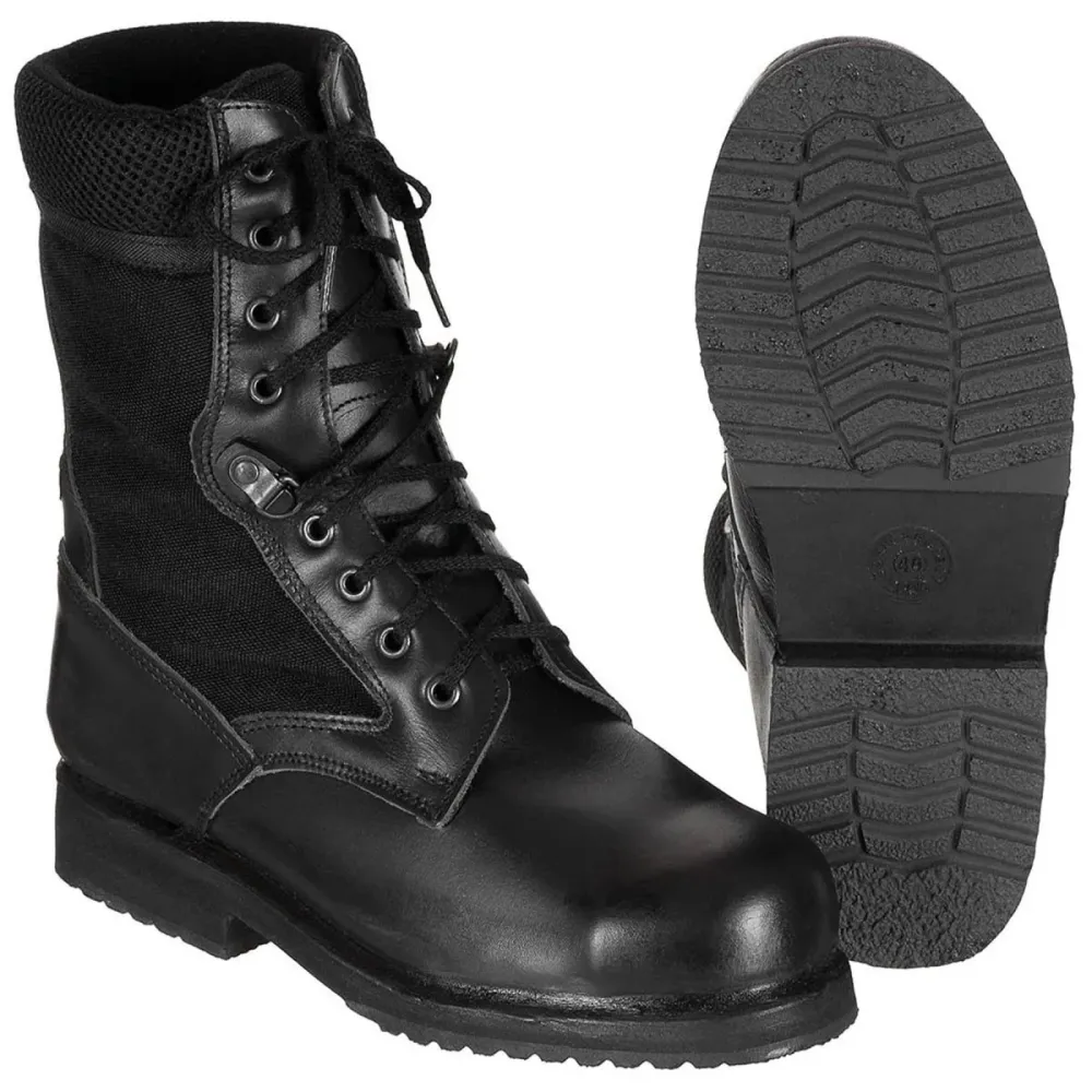 Bottes de combat militaires italiennes originales en cuir délicat semi-saisonnières noires