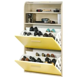 Certifié CE Meuble à Chaussures Chêne Abattants Jaunes - Coloris Rideau: Rideau Chêne