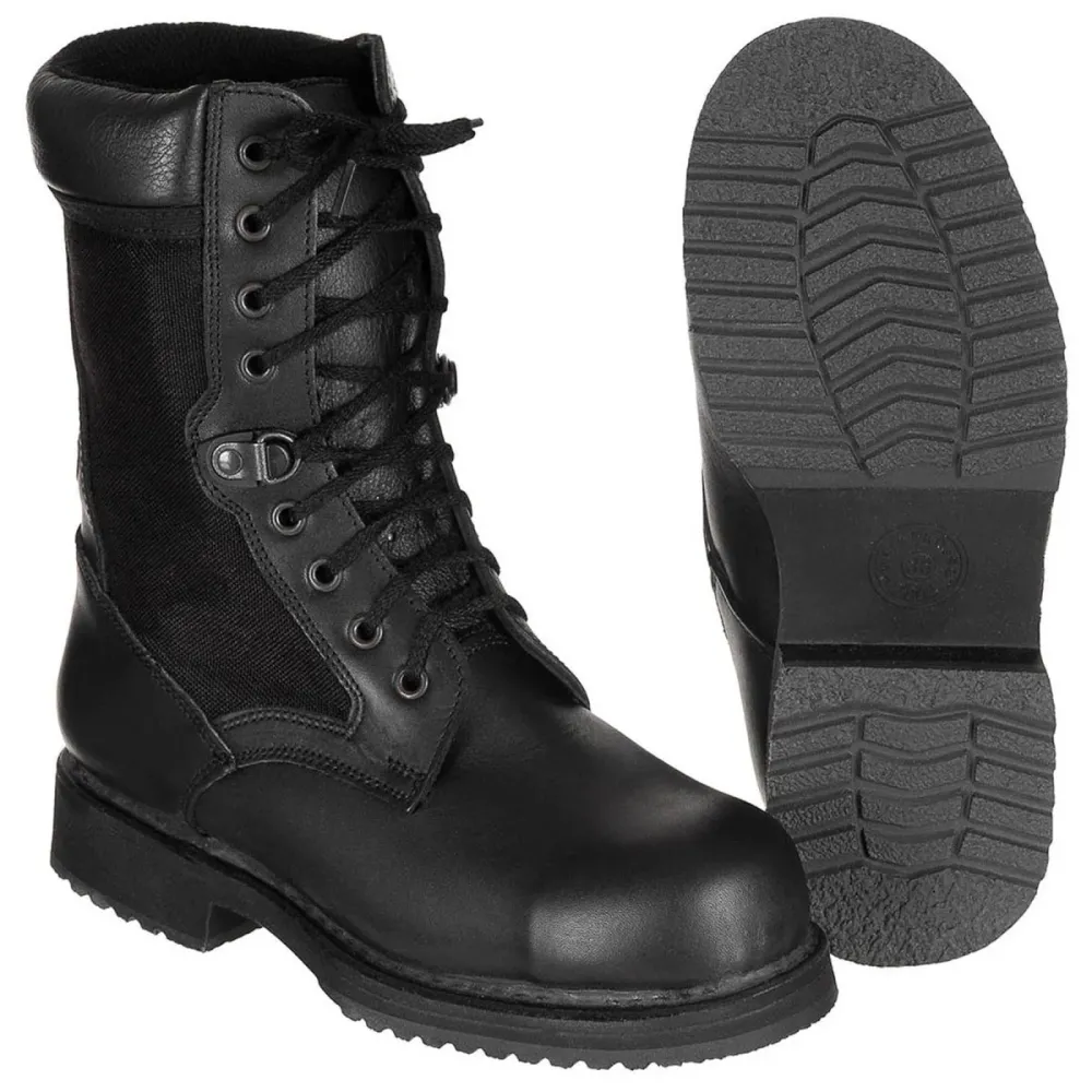 Chaussures de combat militaires italiennes originales en cuir peu épais noir pour l'hiver Certifié CE