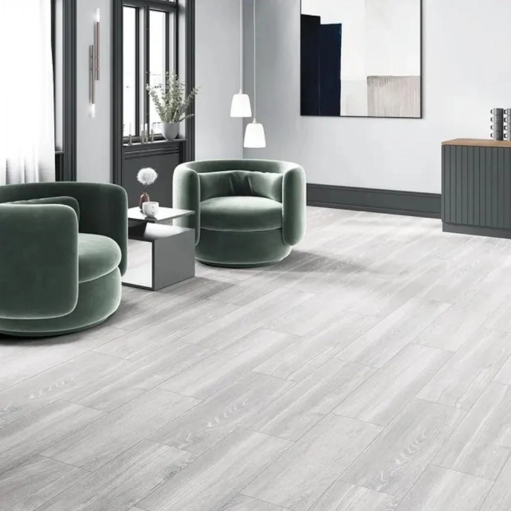Coffre de rangement Pavimento laminato fibra di legno con strato protettivo corindone rovere ghiaccio ad incastro alta res...