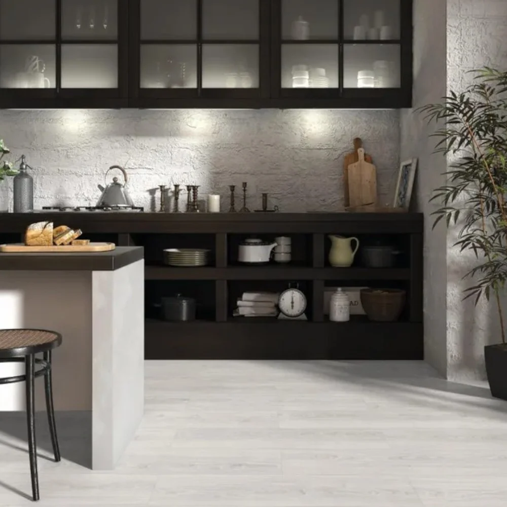 Coffre de rangement Pavimento laminato fibra di legno con strato protettivo corindone rovere ghiaccio ad incastro alta res...