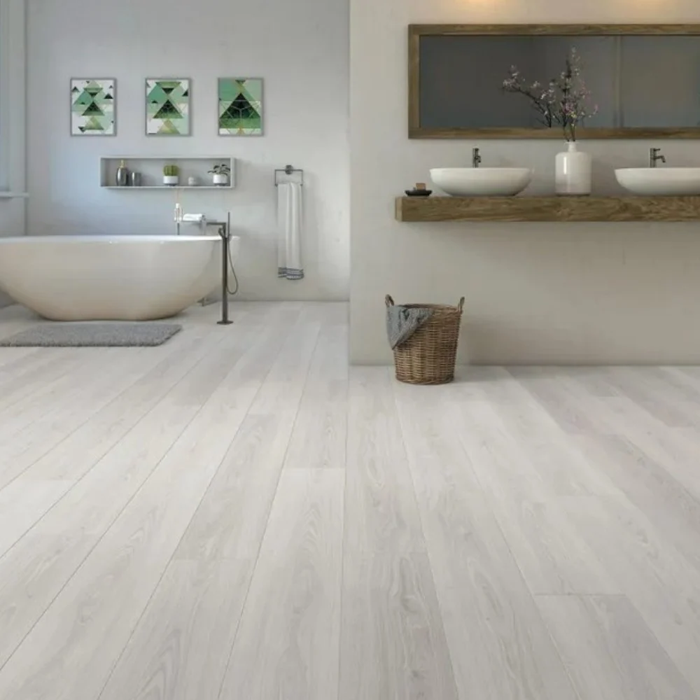 Coffre de rangement Pavimento laminato fibra di legno con strato protettivo corindone rovere ghiaccio ad incastro alta res...