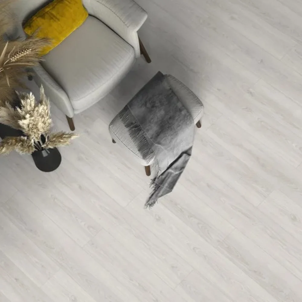 Coffre de rangement Pavimento laminato fibra di legno con strato protettivo corindone rovere ghiaccio ad incastro alta res...