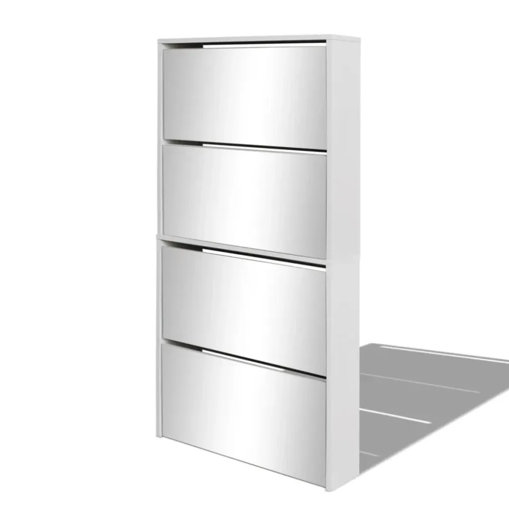 Meuble à chaussures 4 étagères et miroir 63 x 17 x 134 cm blanc 02_0043395