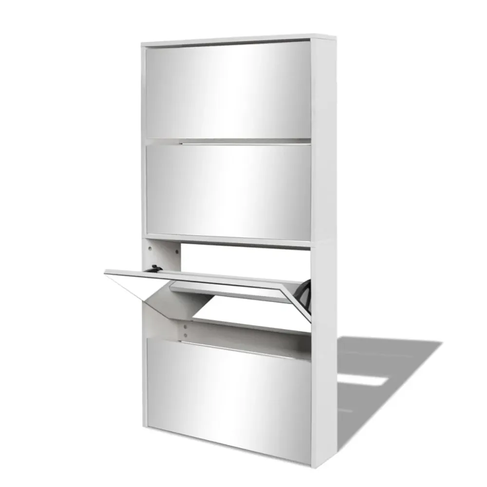 Meuble à chaussures 4 étagères et miroir 63 x 17 x 134 cm blanc 02_0043395