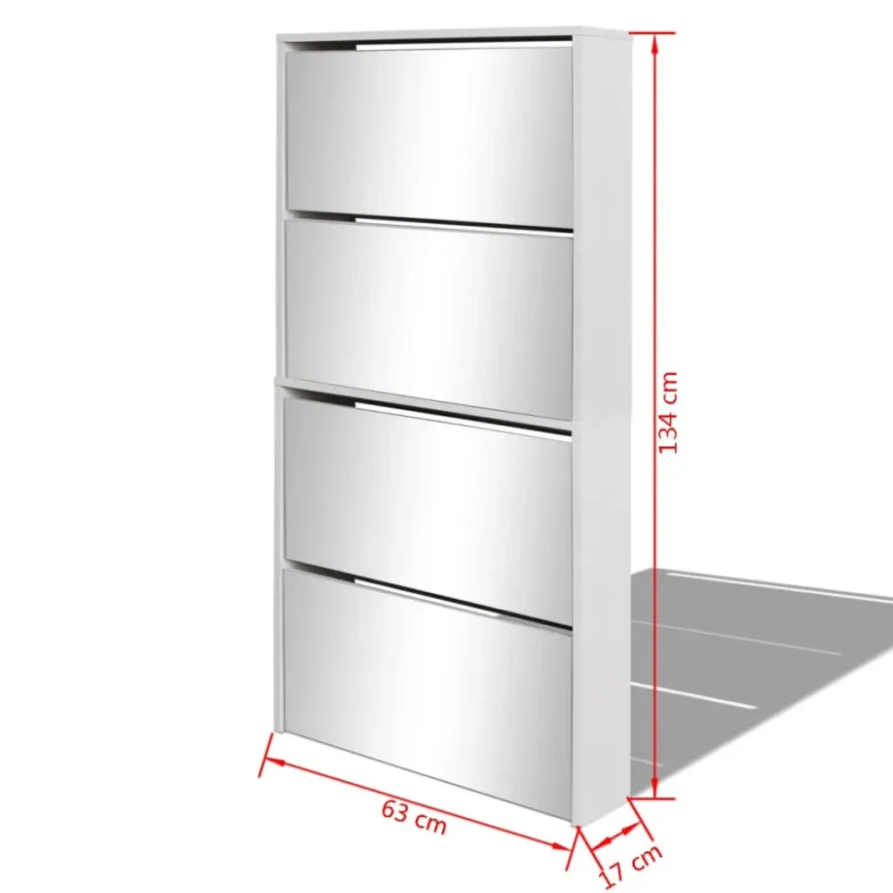 Meuble à chaussures 4 étagères et miroir 63 x 17 x 134 cm blanc 02_0043395