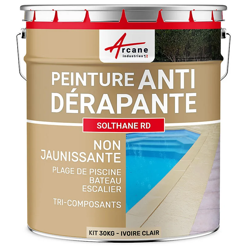 Peinture antidérapante pour sol extérieur - SOLTHANE RD Ivoire Évident - RAL 1015 - 30 kg - ARCANE INDUSTRIES