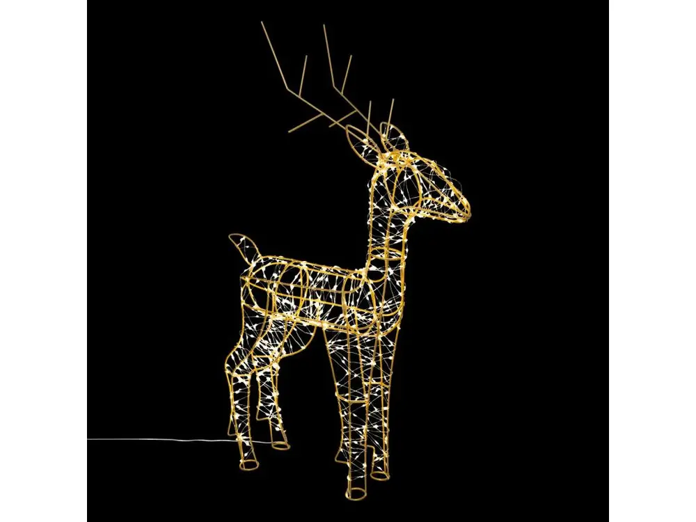 Déco extérieure Renne en tube métal doré et lumineux 600 LED Blanc Ardent H 75 cm