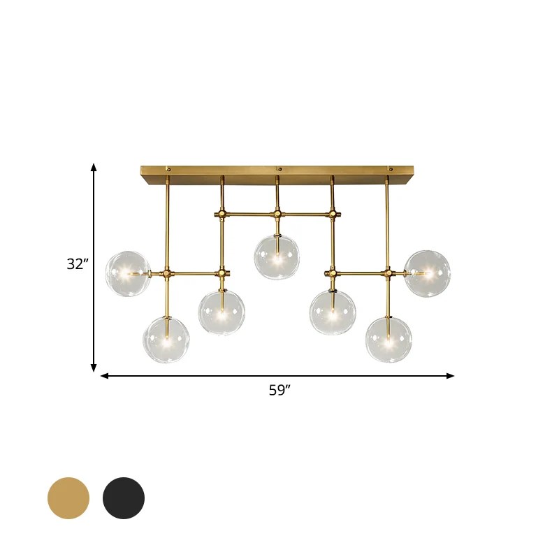 Kit de lampe suspendue en verre cristallin, éclairage d'île sphérique noir/or, style nordique, 7 ampoules, pour salon