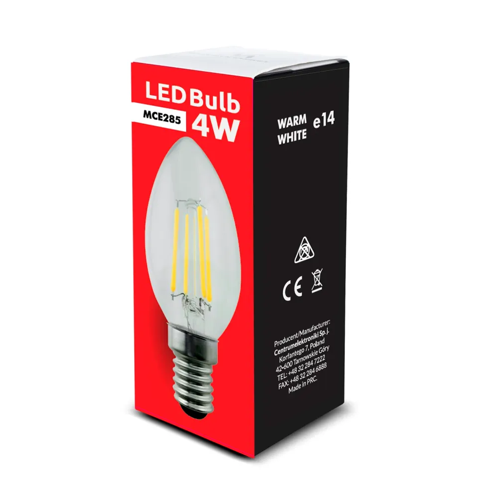 Maclean Energy MCE285 ampoule à filament LED E14, 4W 230V WW blanc torride 3000K 470lm bougie décorative rétro edison C37