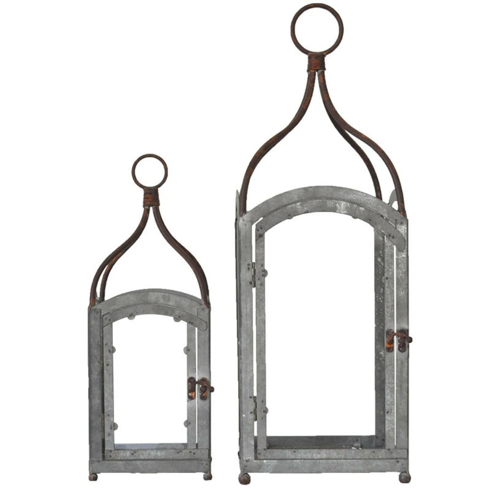 Ensemble 2 lanternes fer patiné gris 15x40cm