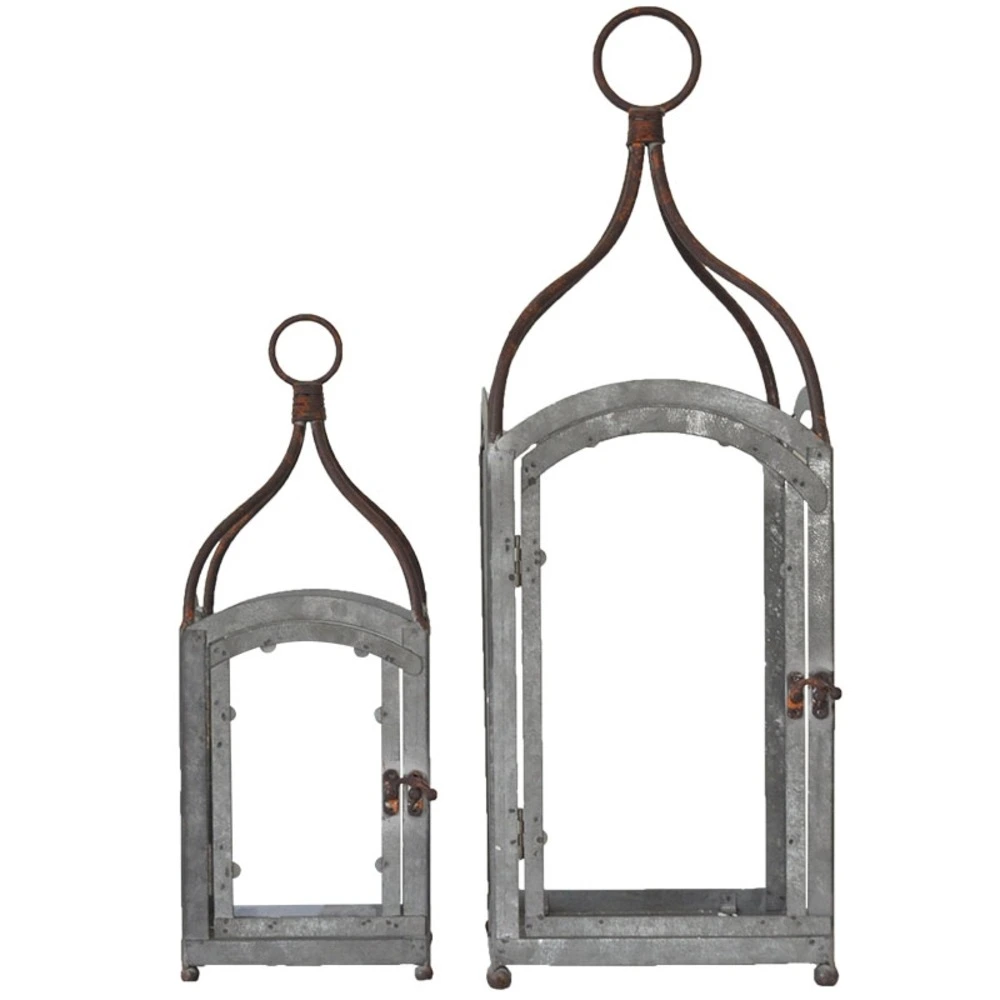 Ensemble 2 lanternes fer patiné gris 15x40cm