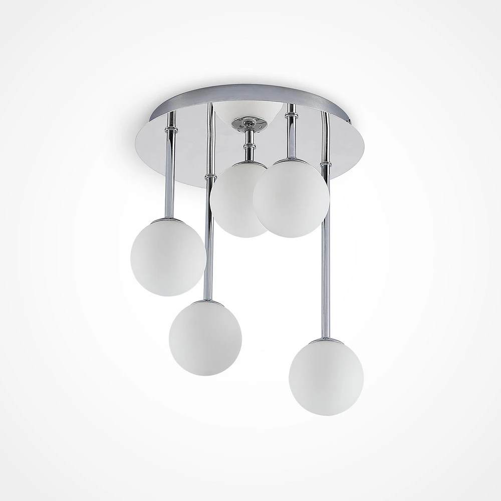Lindby plafonnier Chrissy, Ø 27 cm, chromé, à 5 lampes, verre