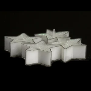 Lot de 4 bougies etoiles blanc pailleté d 6 cm