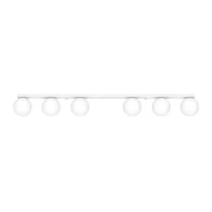 Plafonnier récent en acier / verre - 6 sources lumineuses - L.120 x H.14,5 cm - blanc